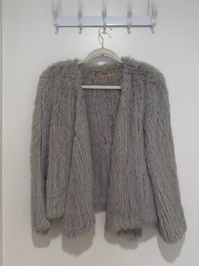 Arielle Knitted Rabbit Fur Jacket – Light Grey, Size M